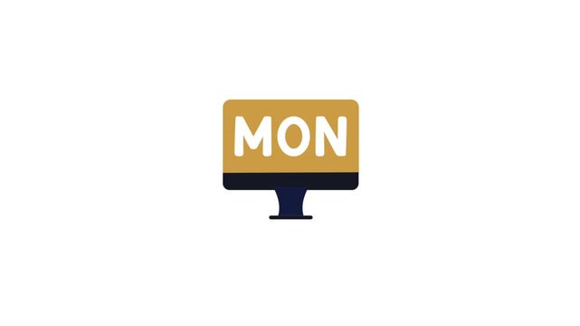 Modern monitor icon displaying Monday text symbolizing work schedule, productivity, office planning, weekly management, and task organization.