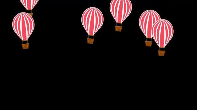 Minimal hot air balloon parachute animation featuring smooth upward flying motion in a colorful flat design style