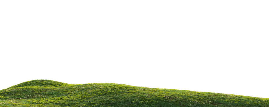 Rolling grassy hill terrain isolated on transparent background for landscape and environment design asset. 3D rendering.