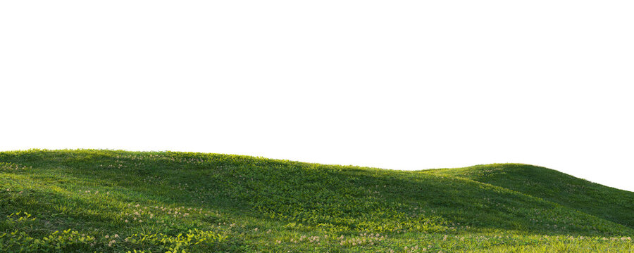 Rolling grassy hill terrain isolated on transparent background for landscape and environment design asset. 3D rendering.