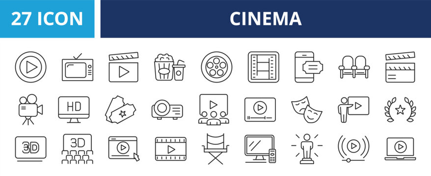 Cinema web banner icon set color outline multistyle vector illustrations concept
