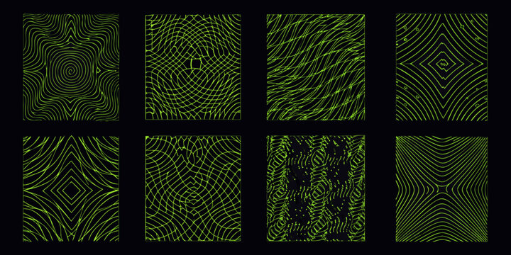 abstract green line patterns on black background distorted grid textures and wavy designs