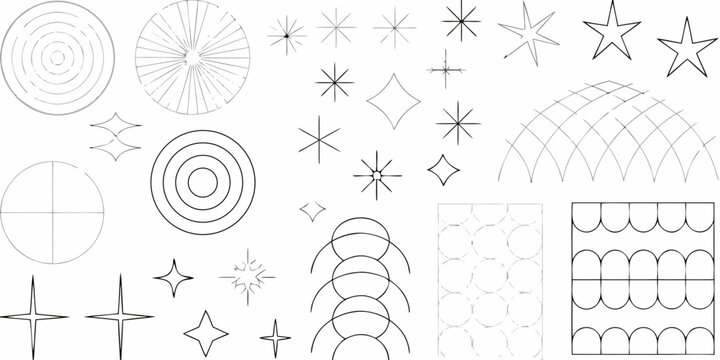 collection of minimalist black line geometric shapes and patterns on a white background