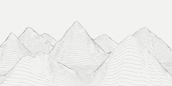 geometric wireframe mountains with layered lines on a light gray background