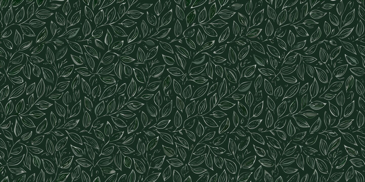 seamless pattern of overlapping stylized leaves in dark green