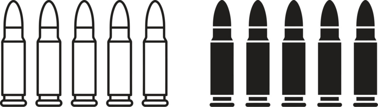 Ammunition bullets line art black and white vector illustration
