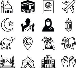islamic icons set black line art on white background © MdHamid