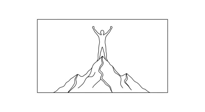 Man on Mountain Peak Celebrating Success