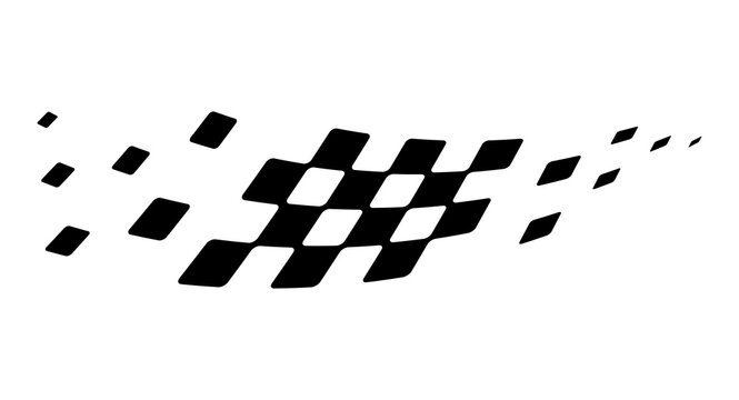 Flowing racing flag graphic, curved checkered motorsport emblem for car branding, race decals and gaming overlays. PNG with transparent background