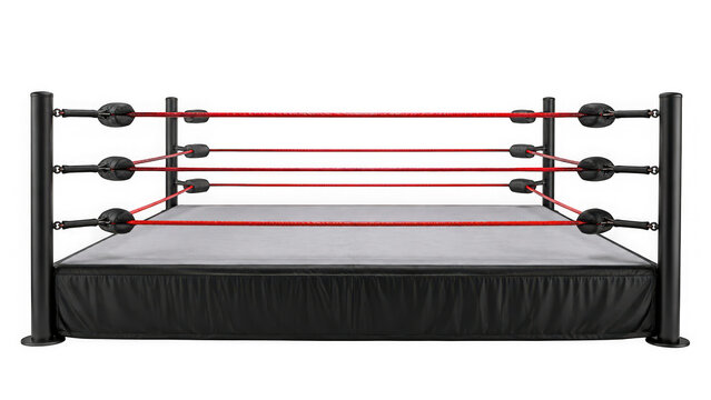 Professional wrestling ring with ropes as isolated on transparent background