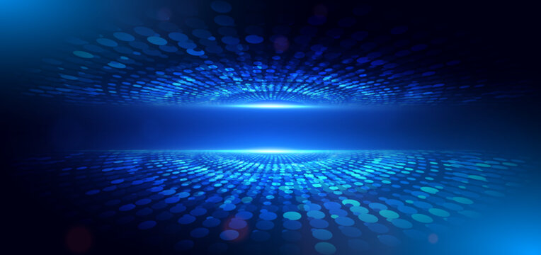 Technology futuristic digital data linking network connection dotted glowing on dark background.