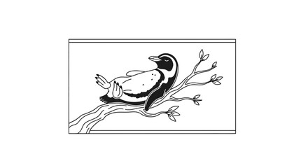 Fototapeta premium Funny Penguin Relaxing on Tree Branch, Whimsical Wildlife Illustration