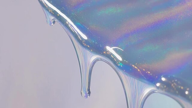 Liquid Opal Flow with Iridescent Shifting Colors Dripping Over a Hidden Edge in Ultra-High Detail