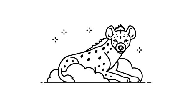 Cute Hyena Lying on Clouds, Whimsical Animal Illustration, Vector Art