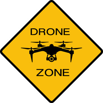 Drone zone warning sign yellow diamond vector