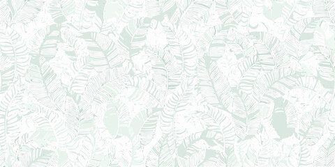 Fototapeta premium seamless repeating pattern of delicate mint green tropical fern leaves on a white background