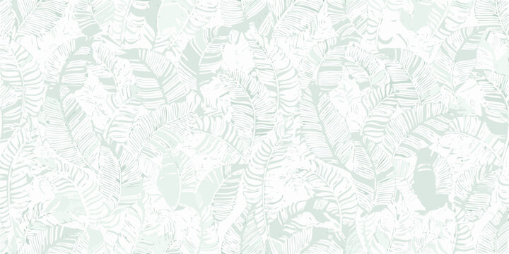 seamless repeating pattern of delicate mint green tropical fern leaves on a white background