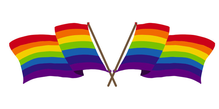 Waving rainbow pride flag illustration isolated on transparent background. Colorful LGBTQ symbol for Pride Month.