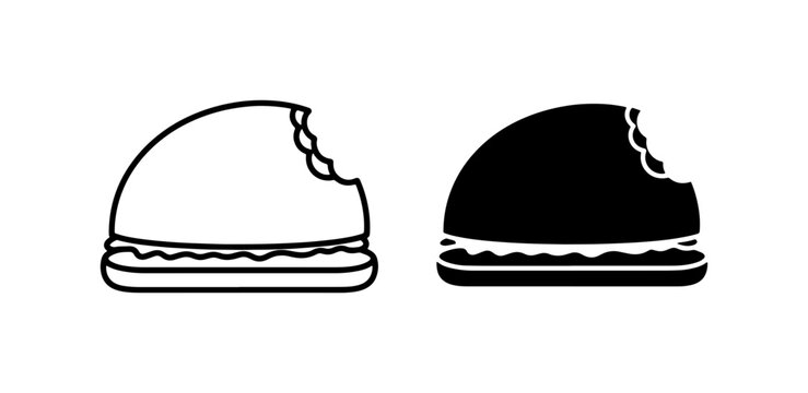 Bitten Burger Icons, Fast Food Vector Graphics, Simple Food Symbols