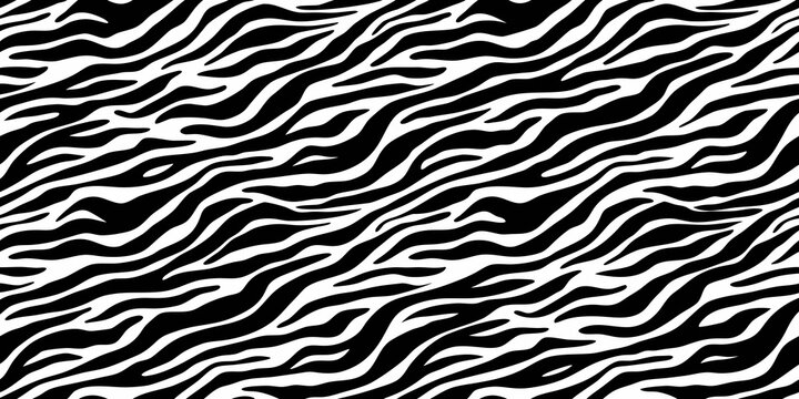 Seamless black and white zebra stripe pattern abstract wavy lines background