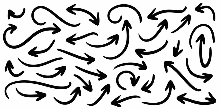 collection of hand drawn curved arrows in bold black ink on a white background