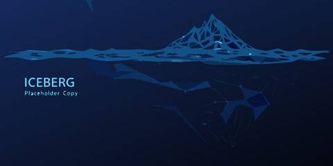 polygonal iceberg illustration with glowing highlights and a dark blue background © Dibyendu