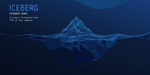 polygonal iceberg illustration with glowing blue hues and submerged depths © Dibyendu
