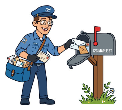Mailman delivering mail to mailbox