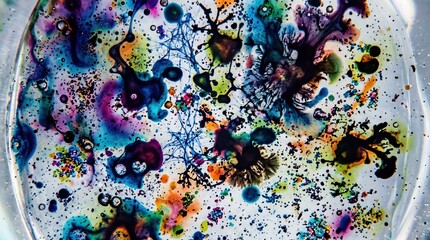 Fototapeta premium Abstract Colorful Patterns in a Petri Dish Creating a Stunning Visual of Fluid Dynamics