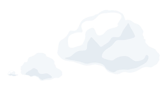 Illustration of frozen breath cloud in crisp air, showcasing soft, wispy shapes in light blue and white tones against a minimalist background