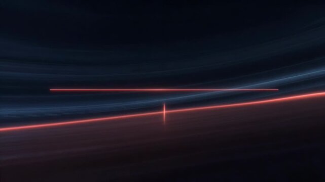 A red glowing line in the center in abstract digital style on a dark space-like background, concept of futuristic energy