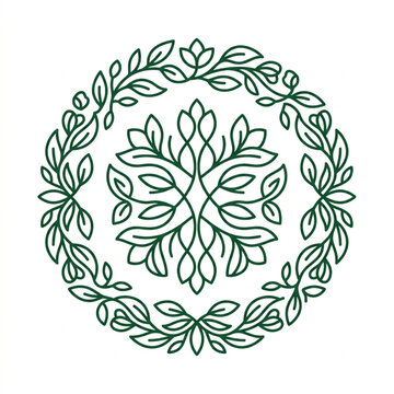 Elegant Green Leafy Floral Mandala Design.