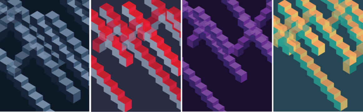 Abstract isometric cubes pattern in multiple color palettes with abstract