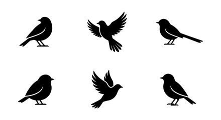 Obraz premium Bird Silhouettes Collection: Flying and Perching Avian Icons