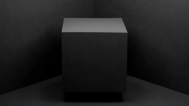 Dark cubic object in a minimalist style on a shadowed background, concept of modern abstraction