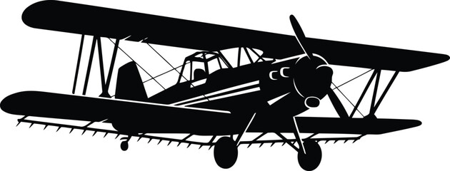 Biplane aircraft, vintage airplane with two wings, propeller driven flying machine, aerial transport and aviation symbol illustration. © Mihal