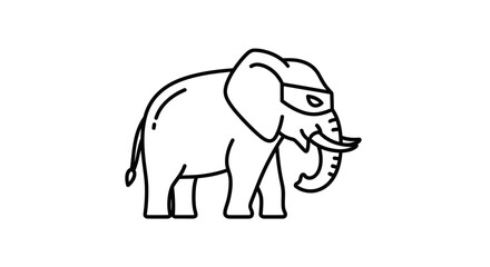 Fototapeta premium Funny Elephant Wearing Mask, Cartoon Style, Outline Icon, Isolated on White Background