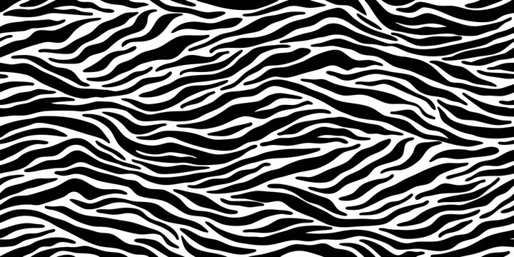 Seamless black and white zebra stripes pattern abstract animal print background texture