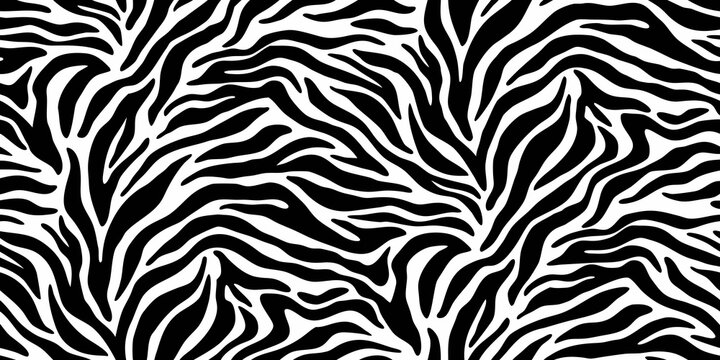 Seamless black and white zebra stripes pattern abstract animal print background texture