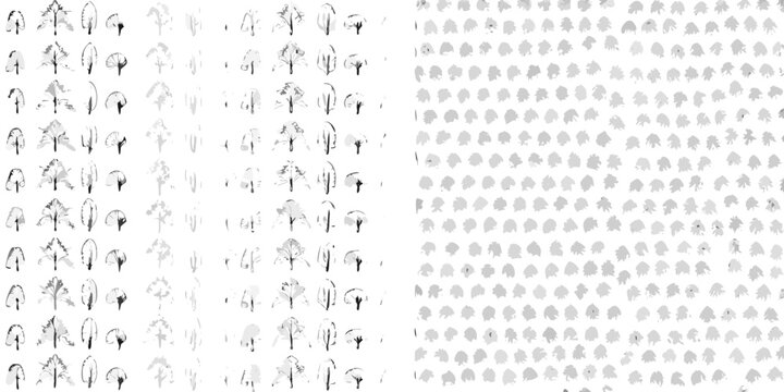 Collection of hand drawn tree sketches in grayscale isolated on a white background
