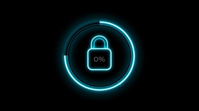 Mel neon padlock animation with circular progress at a zero percent level