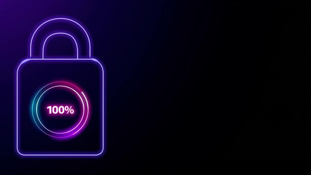 Minimal neon lock with percent circle shows status and design in dark setting