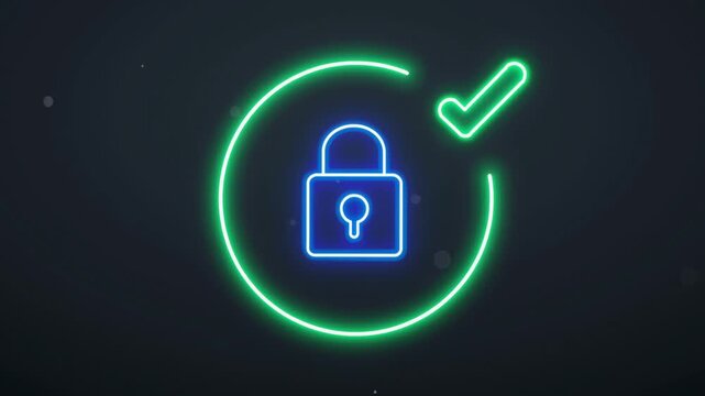 Mel neon lock inside glowing circle cyber animation showing secure access process