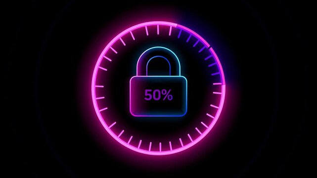 Mel neon padlock with progress circle at fifty percent during digital display