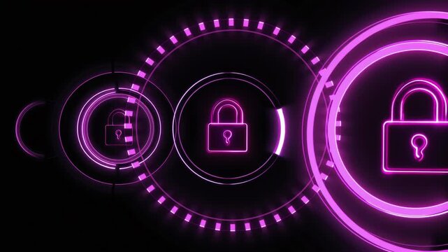 Neon lock loading indicators in a mel sequence pattern on black background