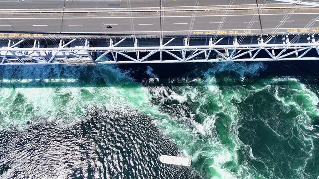 Onaruto Bridge Top Down | Naruto Whirlpools - 4K Aerial Video
