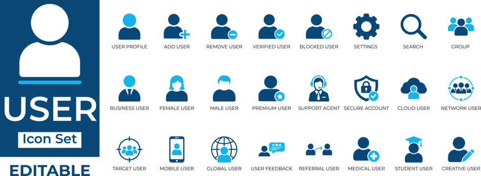 User profile and avatar icon set. Business team, network, and human symbols for UI UX, web, and app design. Vector.
