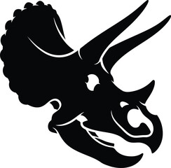 Black silhouette of triceratops skull, prehistoric dinosaur head, ancient reptilian fossil. © Mihal