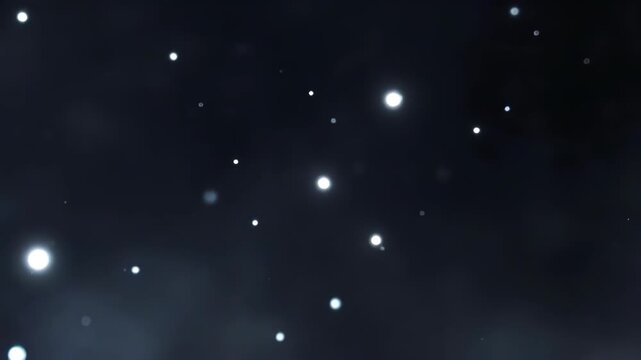Bright floating light particles in soft glow style on dark sky background, concept of cosmic serenity and peace