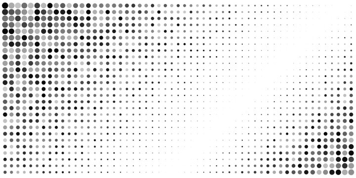 Abstract Dot Matrix Pattern Design Featuring Gradient Shades and Varying Dot Density on Transparent Background